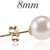 18K Gold Plated 925 Sterling Silver Round Stud White Simulated Shell Pearl Earrings