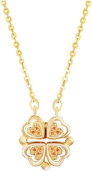 Sterling Silver Heart Shaped and Four Leaf Clover Convertible Pendant Necklace Crystals Jewelry for Women