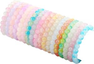 18Pcs 8mm Beaded Stretch Bracelet Handmade Round Glass Bracelet for Women Multicolor Matte Beads Elastic Bracelet