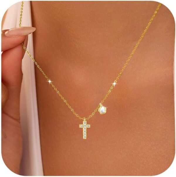 510O7L3oBrL._AC_SL1500.jpg 925 Sterling Silver Cross Necklace for Women Dainty CZ Horizontal Cross Pendant Necklaces Birthstone Charm Chain for Mom Sideway Crucifix Cross Faith Choker Necklace Halloween Christmas Jewelry Gifts