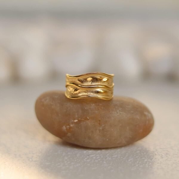 18K Gold-Plated Hammered Ring For Women | Textured Ring | Rings | Thick Stacking Gold Rings | Chunky Gold Ring | Size 6-8