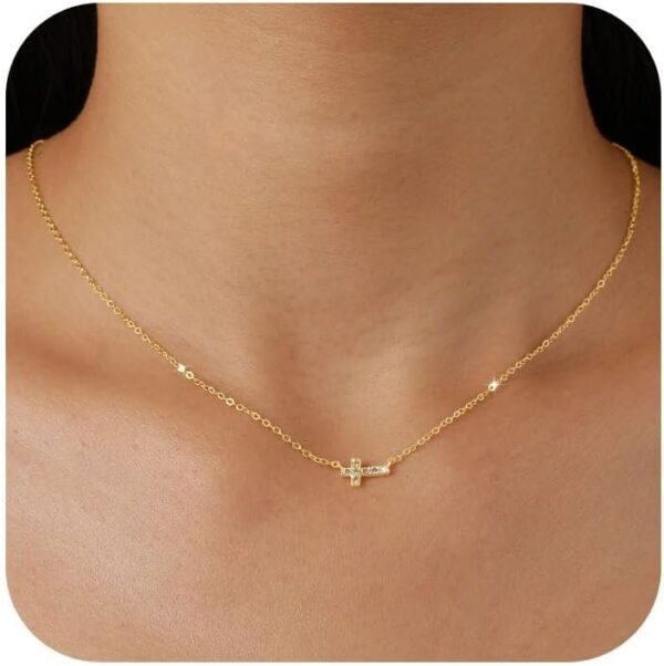 516-inYzDEL._AC_SL1500.jpg 925 Sterling Silver Cross Necklace for Women Dainty CZ Horizontal Cross Pendant Necklaces Birthstone Charm Chain for Mom Sideway Crucifix Cross Faith Choker Necklace Halloween Christmas Jewelry Gifts