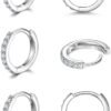 925 Sterling Silver Small Hoop Earrings Cubic Zirconia Huggie Hoop Earrings, 3 Pairs 14K White Gold Plated Cartilage Piercing Earrings Ear Cuff Tiny Hoop Earrings for Women Men