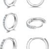 925 Sterling Silver Small Hoop Earrings Cubic Zirconia Huggie Hoop Earrings, 3 Pairs 14K White Gold Plated Cartilage Piercing Earrings Ear Cuff Tiny Hoop Earrings for Women Men