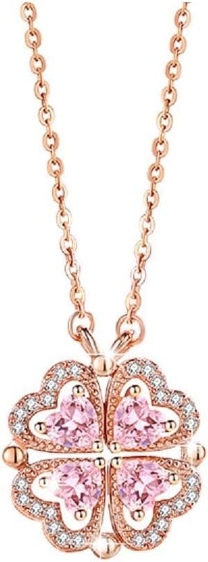 Sterling Silver Heart Shaped and Four Leaf Clover Convertible Pendant Necklace Crystals Jewelry for Women