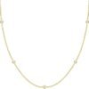 14K Gold Plated Station Necklace - Simulated Diamond Layering Necklaces - Womens CZ Chain