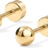 14K Gold Plated Solid 925 Sterling Silver Posts Dainty Ball Stud Flatback Earrings for Women - Cartilage Helix Piercing Jewelry - Small Screwbacks Stud Earrings for Women