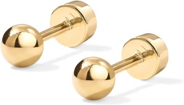 14K Gold Plated Solid 925 Sterling Silver Posts Dainty Ball Stud Flatback Earrings for Women - Cartilage Helix Piercing Jewelry - Small Screwbacks Stud Earrings for Women