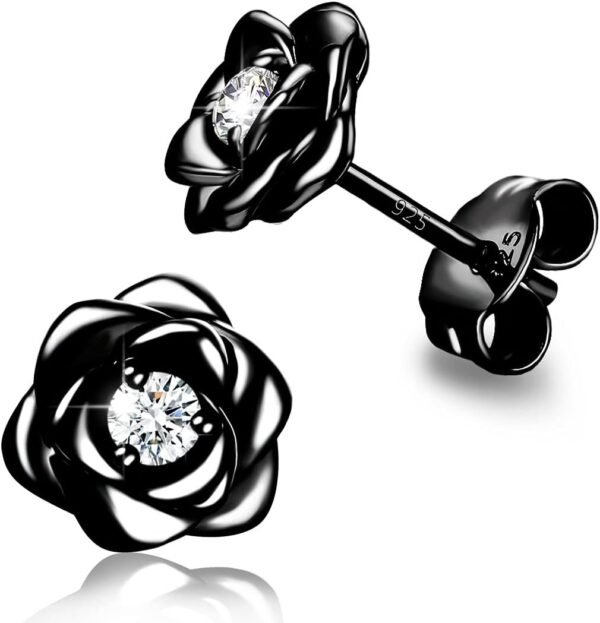Gold Plated Sterling Silver Rose Flower Earring Studs, Hypoallergenic & Nickel Free Earrings for Women