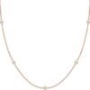 14K Gold Plated Station Necklace - Simulated Diamond Layering Necklaces - Womens CZ Chain
