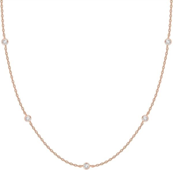 14K Gold Plated Station Necklace - Simulated Diamond Layering Necklaces - Womens CZ Chain