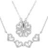 Sterling Silver Heart Shaped and Four Leaf Clover Convertible Pendant Necklace Crystals Jewelry for Women