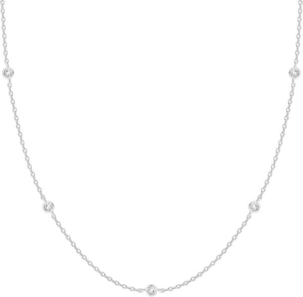 14K Gold Plated Station Necklace - Simulated Diamond Layering Necklaces - Womens CZ Chain