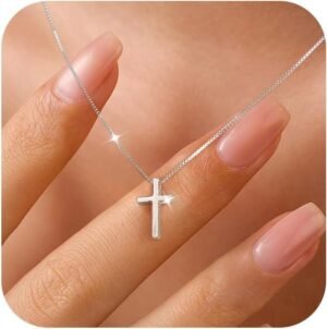51Tcytw5tAL._AC_SL1500.jpg 925 Sterling Silver Cross Necklace for Women, Tiny Religious Cross Stuffers Baptism Religious Faith Chain Pendant Necklace for Men 14K Gold Plated Cross Choker Necklace Birthday Easter Jewelry Gift