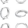 925 Sterling Silver Small Hoop Earrings Cubic Zirconia Huggie Hoop Earrings, 3 Pairs 14K White Gold Plated Cartilage Piercing Earrings Ear Cuff Tiny Hoop Earrings for Women Men