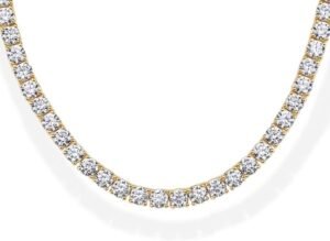 14K Gold Plated 3mm Simulated Diamond Tennis Necklace – Chunky Long Necklace for Women – Sizes 16" and 18"