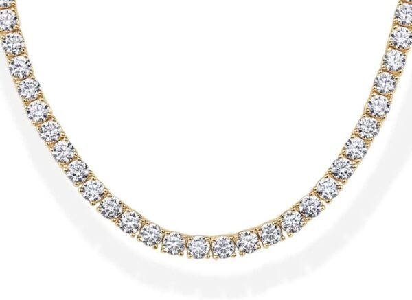51USRBK-znL._AC.jpg 14K Gold Plated 3mm Simulated Diamond Tennis Necklace – Chunky Long Necklace for Women – Sizes 16" and 18"