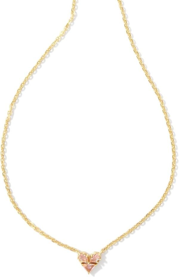 Heart Short Pendant Necklace Gold Pink Glass One Size