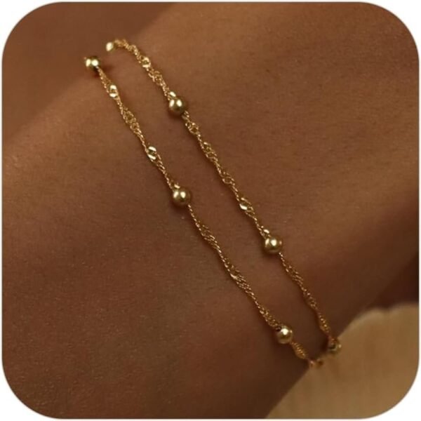 51Ww0wx_EzL._AC_SL1500.jpg Gold Pearl Bracelets for Women Trendy, 14K Real Gold Plated Dainty Stackable Snake Chain CZ Heart Pendant Bracelets, Layered Waterproof Jewelry Gift for Women Adjustable 6"+2"