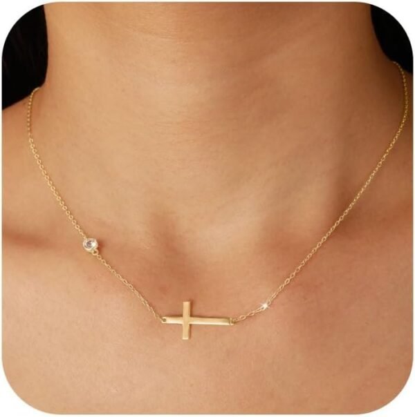 51Zj_fXvgAL._AC_SL1500.jpg 925 Sterling Silver Cross Necklace for Women Dainty CZ Horizontal Cross Pendant Necklaces Birthstone Charm Chain for Mom Sideway Crucifix Cross Faith Choker Necklace Halloween Christmas Jewelry Gifts