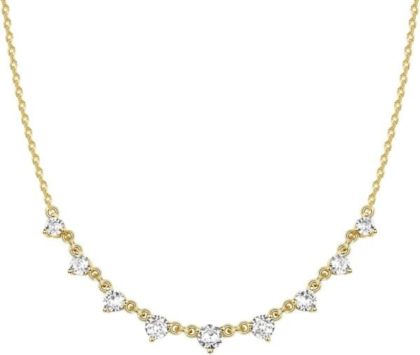 14K Gold Plated Station Necklace - Simulated Diamond Layering Necklaces - Womens CZ Chain
