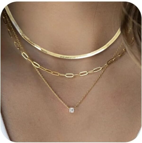 Diamond Necklace for Women Dainty Square Cubic Zirconia Splints Solitaire Pendant Necklace for women 14kGold/Silver Plated Different Width Square CZ Pendant Necklaces Simulated Diamond Bridesmaid Jewelry for Women