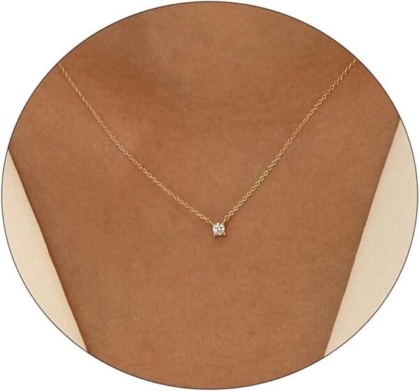 Diamond Necklace for Women Dainty Square Cubic Zirconia Splints Solitaire Pendant Necklace for women 14kGold/Silver Plated Different Width Square CZ Pendant Necklaces Simulated Diamond Bridesmaid Jewelry for Women