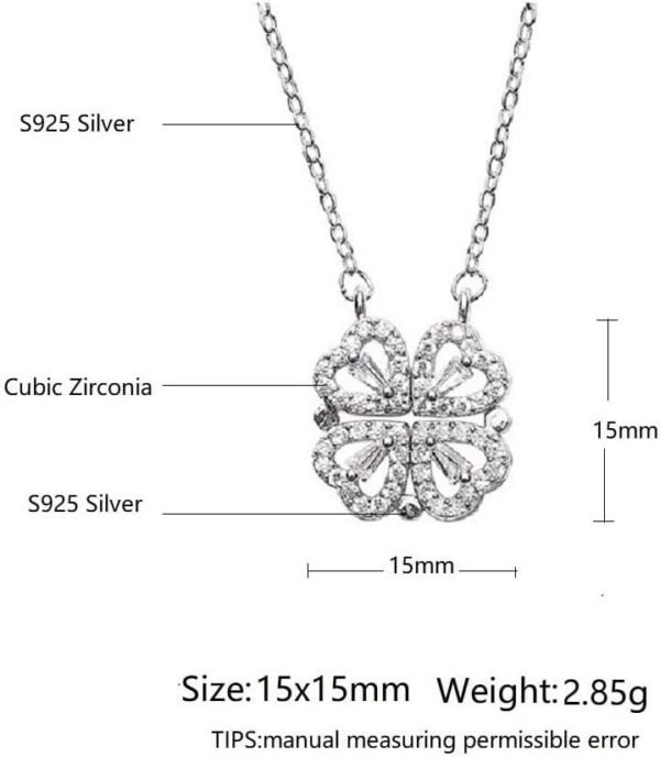 Sterling Silver Heart Shaped and Four Leaf Clover Convertible Pendant Necklace Crystals Jewelry for Women