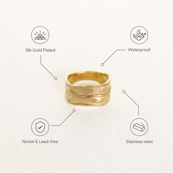 18K Gold-Plated Hammered Ring For Women | Textured Ring | Rings | Thick Stacking Gold Rings | Chunky Gold Ring | Size 6-8