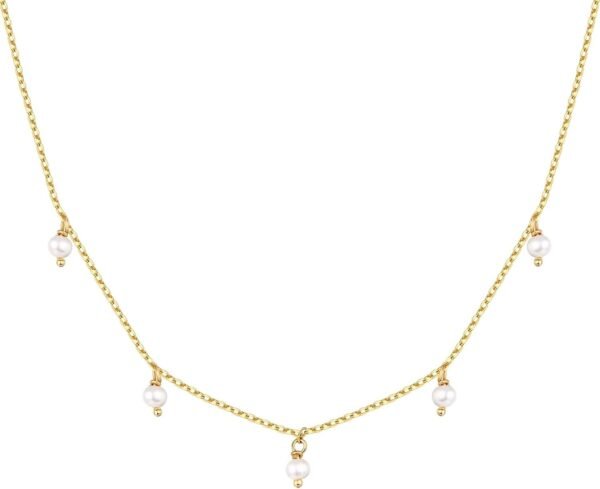 14K Gold Plated Station Necklace - Simulated Diamond Layering Necklaces - Womens CZ Chain
