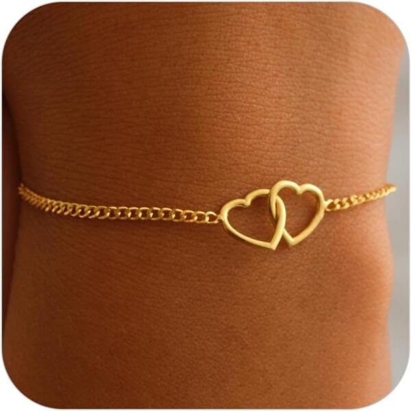 51tgGNQN9FL._AC_SL1500.jpg Gold Pearl Bracelets for Women Trendy, 14K Real Gold Plated Dainty Stackable Snake Chain CZ Heart Pendant Bracelets, Layered Waterproof Jewelry Gift for Women Adjustable 6"+2"