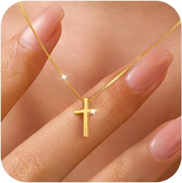 51xsxXJ_4LL._AC_SL1500.jpg 925 Sterling Silver Cross Necklace for Women, Tiny Religious Cross Stuffers Baptism Religious Faith Chain Pendant Necklace for Men 14K Gold Plated Cross Choker Necklace Birthday Easter Jewelry Gift