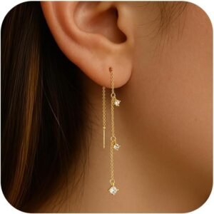 51ympBpkSeL._AC_SL1500.jpg Gold Earrings for Women, Dainty 14K Gold Plated Dangle Earrings for Women Trendy Long Dangle Drop Chain Earring for Sensitive Ears Cute Hypoallergenic Threader Earring Non Tarnish Jewelry Gifts