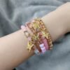 4 Pcs Cute Butterfly Charm Bracelets Set Gold Beaded Stackable Stretch Bracelets Bohemian Summer Jewelry Gifts for Women