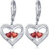 Heart Leverback Earrings Double Birthstone Dangle Earrings for Women, Love Jewelry for Her, Christmas Gifts for Women, Anniversary Birthday Gift for Mom Wife Girlfriend