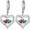 Heart Leverback Earrings Double Birthstone Dangle Earrings for Women, Love Jewelry for Her, Christmas Gifts for Women, Anniversary Birthday Gift for Mom Wife Girlfriend