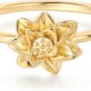 Birth Flower Ring for Women 14K Gold Plated Floral Minimalist Stackable Finger Jewelry Birthday Gifts