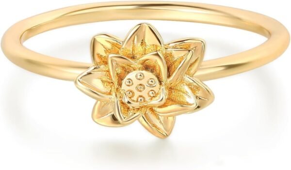 Birth Flower Ring for Women 14K Gold Plated Floral Minimalist Stackable Finger Jewelry Birthday Gifts