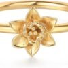 Birth Flower Ring for Women 14K Gold Plated Floral Minimalist Stackable Finger Jewelry Birthday Gifts