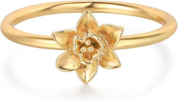 Birth Flower Ring for Women 14K Gold Plated Floral Minimalist Stackable Finger Jewelry Birthday Gifts