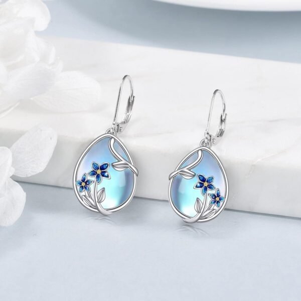 Bee/Flower/Hummingbird Bird Moonstone Earrings 925 Sterling Silver Teardrop Dangle Hypoallergenic Leverback Earring for Women