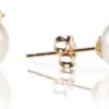 18K Gold Plated 925 Sterling Silver Round Stud White Simulated Shell Pearl Earrings
