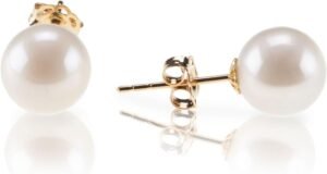 18K Gold Plated 925 Sterling Silver Round Stud White Simulated Shell Pearl Earrings