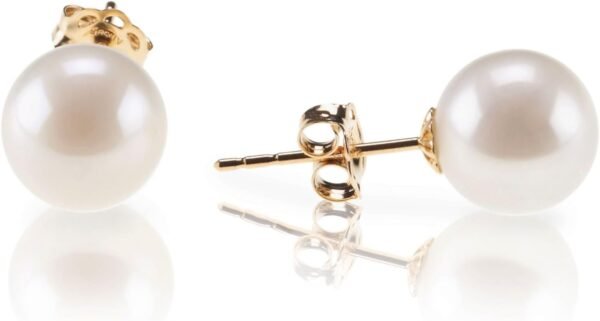 18K Gold Plated 925 Sterling Silver Round Stud White Simulated Shell Pearl Earrings