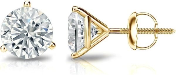 50ct to 5.00 Carat Round Brilliant Lab-Grown Diamond 3-Prong Stud Earrings in 14k Yellow, White or Rose Gold With Screw Back Closure