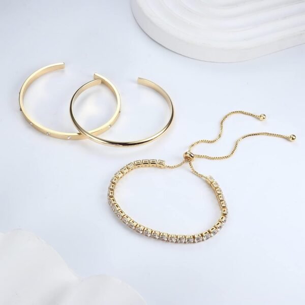 14K Gold Bracelets for Women Trendy Bangle Cuff Chain Bracelets Set Gold Plated Paperclip Bead Tennis Bracelet Chunky Gold Filled Bracelet Stack 3/4PCS
