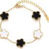 Four Leaf Clover Bracelet for Women 18K Gold Plated Stainless Steel Lucky 4 Leaf Gold Link Bracelet Jewelry Gift for Women