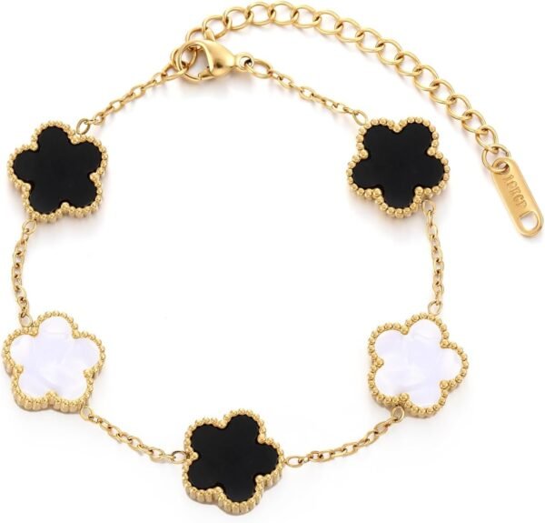 Four Leaf Clover Bracelet for Women 18K Gold Plated Stainless Steel Lucky 4 Leaf Gold Link Bracelet Jewelry Gift for Women