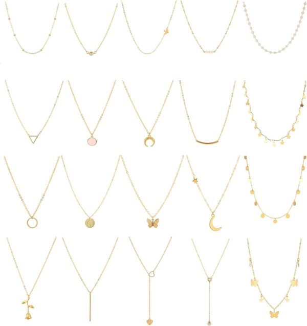 618HhnsxbPL._AC_SL1500.jpg 20PCS 14K Gold Plated Choker Necklaces for Women, Dainty Gold Diamond Coin Pearl Pendant Simple Chain Necklace Set Cute Gold Layered Necklaces for Women Teen Jewelry Gifts