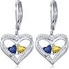Heart Leverback Earrings Double Birthstone Dangle Earrings for Women, Love Jewelry for Her, Christmas Gifts for Women, Anniversary Birthday Gift for Mom Wife Girlfriend